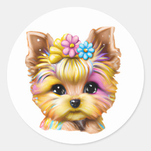 Sticker Rond Bébé mignon et adorable Yorkie