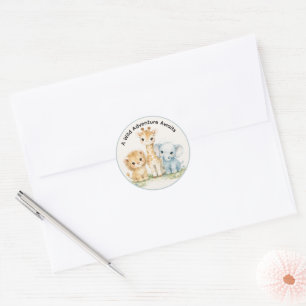 Sticker Rond Bébé Mignon Garçon Animaux de Safari Lion Girafe E