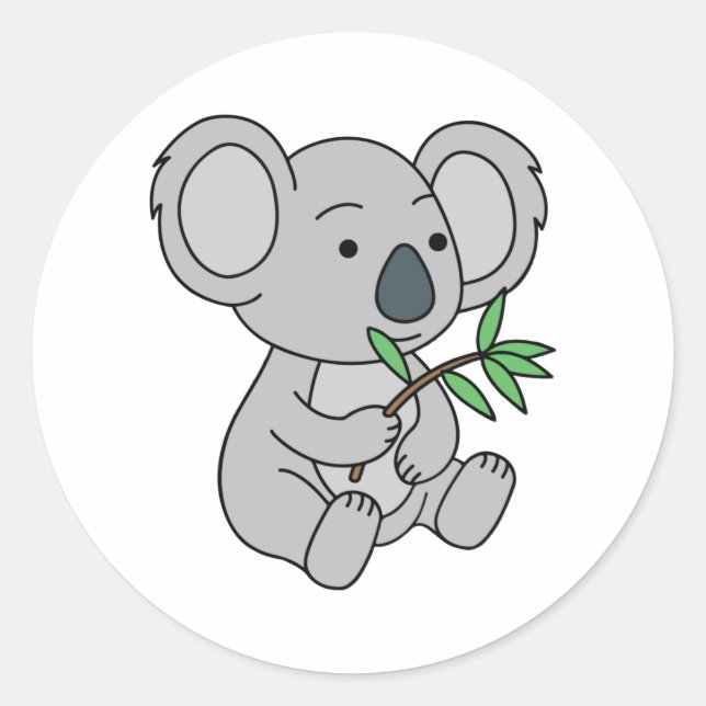 Sticker Rond Bébé mignon Koala avec Eucalyptus Feuilles (Devant)