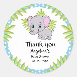 Sticker Rond Bébé mignon Merci Eléphant Polka Dot
