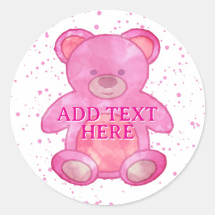 Sticker Rond Bébé mignon Ours En Rose Texte Personnalisé