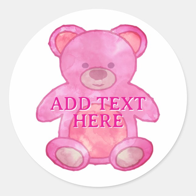 Sticker Rond Bébé mignon Ours En Rose Texte Personnalisé (Devant)