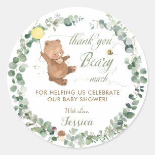 Sticker Rond Bébé mignon Ours Vert Merci de couronne de fer Fav