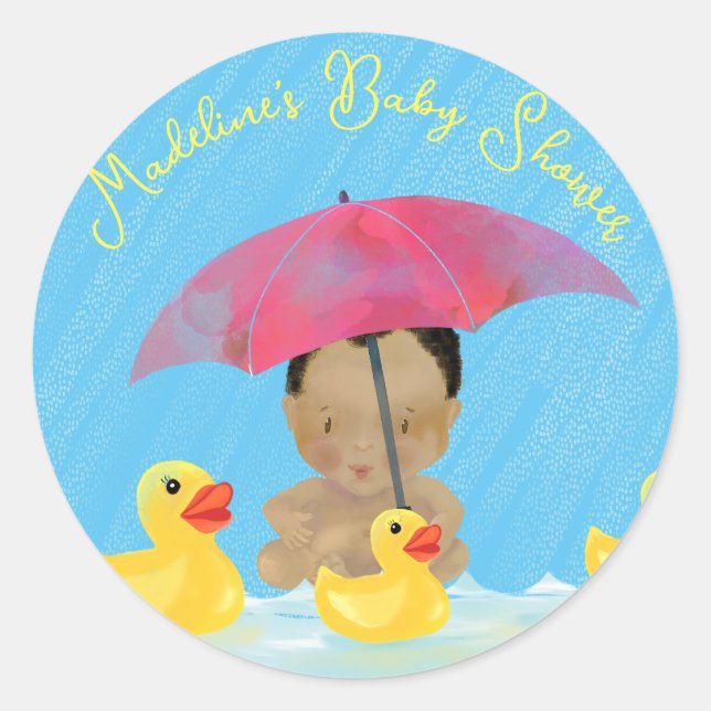 Sticker Rond Bébé mignon Pluie Caoutchouc Baby shower parapluie (Devant)