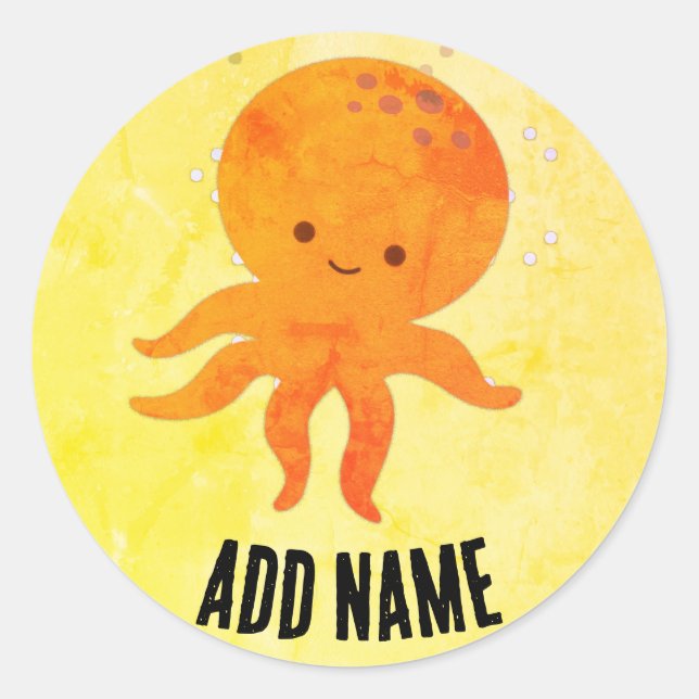 Sticker Rond Bébé mignon poulpe Cartoon Nom personnalisé (Devant)