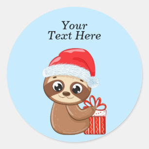 Sticker Rond Bébé mignon Sloth de Noël avec cadeau Classic Roun