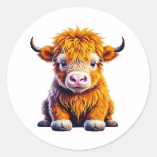 Sticker Rond Bébé mignon vache Highland