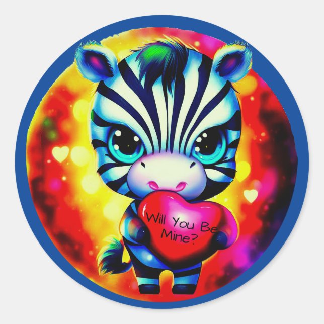 Sticker Rond Bébé mignon Zebra avec coeur (Devant)