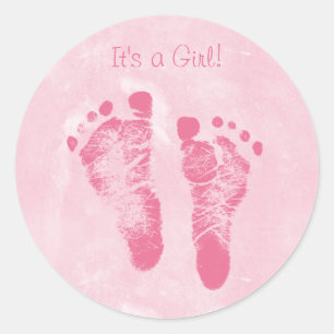 Sticker Rond Bébé mignonne Faire-part de naissance d'empreintes