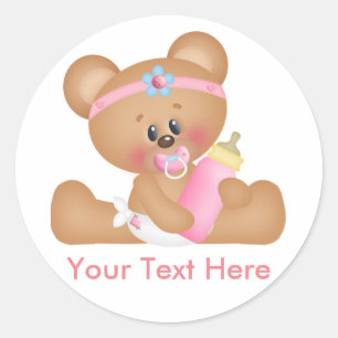 Sticker Rond Bébé mignonne fille ours avec texte personnalisé
