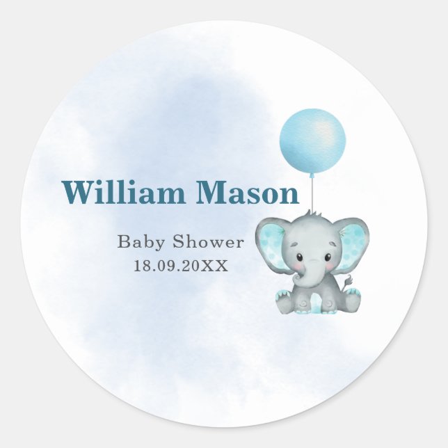 Sticker Rond Bébé mou Eléphant Bleu Bleu Aquarelle (Devant)