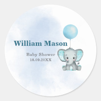 Sticker Rond Bébé mou Eléphant Bleu Bleu Aquarelle