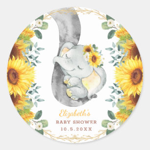 Sticker Rond Bébé mou Eléphant et Boho Tournesols Russes