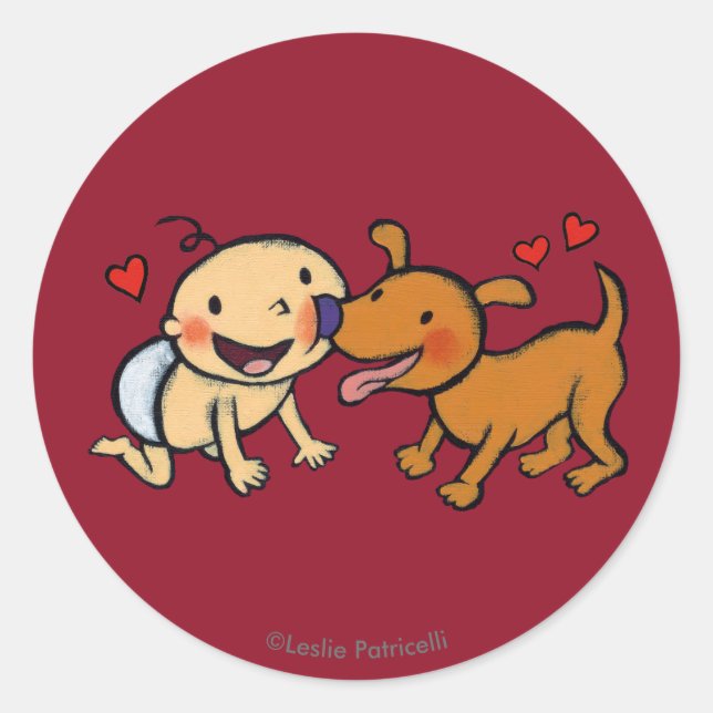 Sticker Rond Bébé Nez Baisers du chien (Devant)
