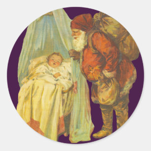 Sticker Rond Bébé Noël Clause de Noël Vintage