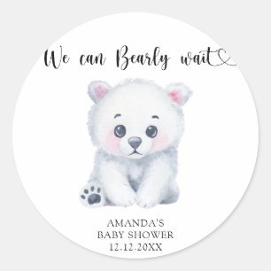 Sticker Rond Bébé ours polaire - nous pouvons à peine attendre