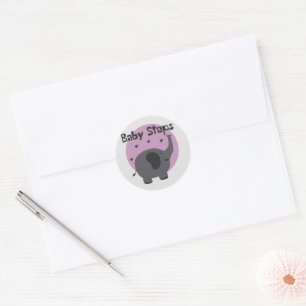 Sticker Rond Bébé pas Kawaii mignon bébé éléphant gris & violet
