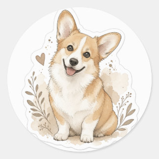 Sticker Rond Bébé poilu : Corgi