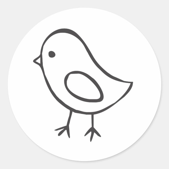 Sticker Rond Bébé poulet en croquis noir et blanc (Devant)