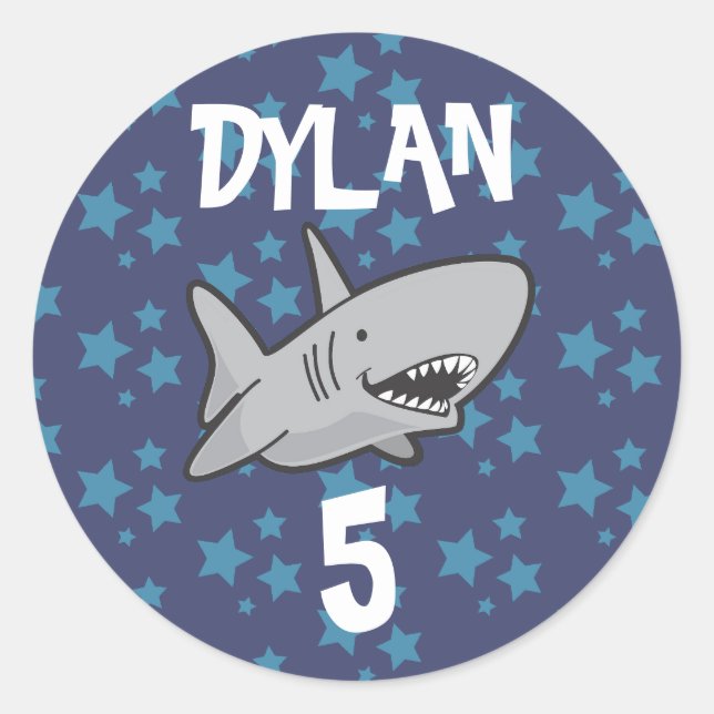 Sticker Rond Bébé requin bleu Anniversaire (Devant)