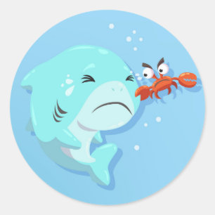 Sticker Rond Bébé Requin Et Crabe