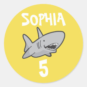 Sticker Rond Bébé Requin Jaune Anniversaire