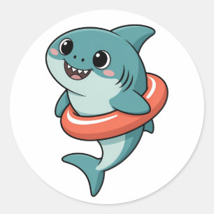 Sticker Rond Bébé Requin Mignon Avec Flotteur Enfants