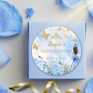 Sticker Rond Bébé Robe Bleue Princesse Parties scintillant Quin