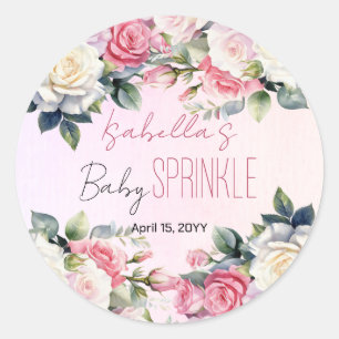 Sticker Rond Bébé rose en fleur Floral Baby Sprinkle