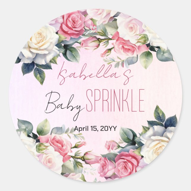 Sticker Rond Bébé rose en fleur Floral Baby Sprinkle (Devant)