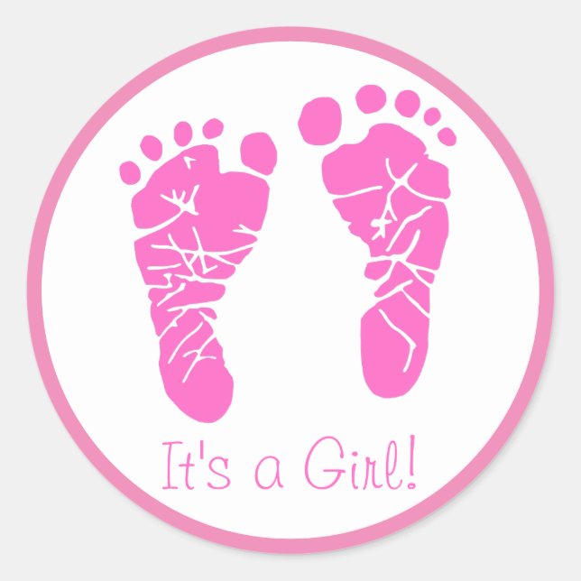 Sticker Rond Bébé rose mignonne Empreintes C'est un Baby shower (Devant)