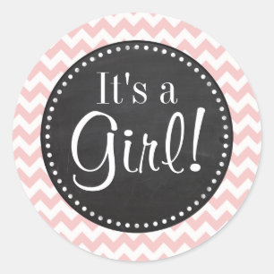 Sticker Rond Bébé rose, rayures Chevron Rose clair; Chalk