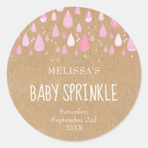 Sticker Rond Bébé rustique kraft rose gouttes à goutte bébé sau