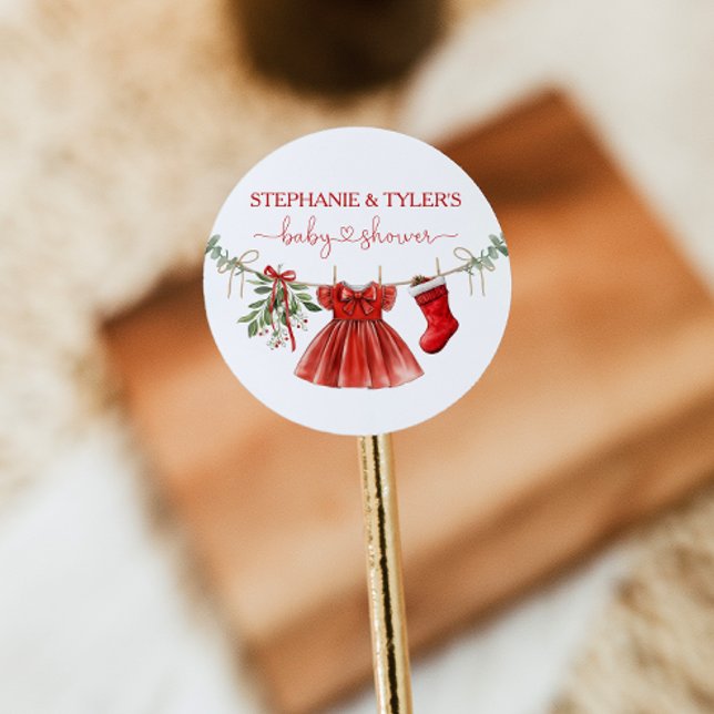 Sticker Rond Bébé Santa Fille Hiver Bébé Noël Shower (Créateur téléchargé)