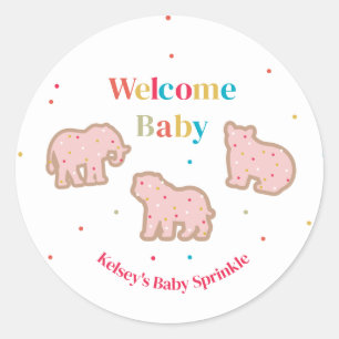 Sticker Rond Bébé Saupoudrer Animal Cookies Fille Baby shower
