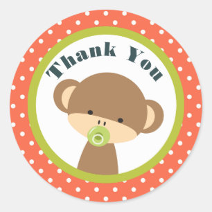 Sticker Rond Bébé singe avec une Pacificateur sur Pois Merci