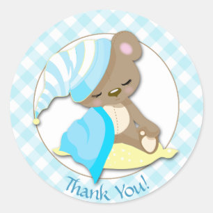 Sticker Rond Bébé Sleepy Bear Douche Merci