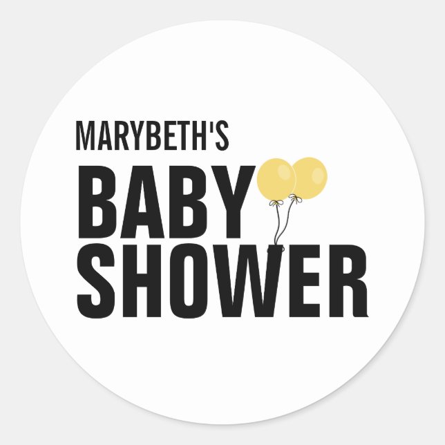 Sticker Rond Bébé Sobre simple Baby shower à ballon jaune (Devant)