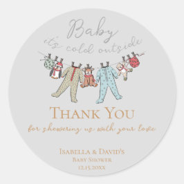 Sticker Rond Bébé son Baby shower froid à l'extérieur de l'hive