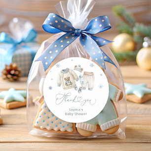 Sticker Rond Bébé son froid dehors garçon Baby shower Merci