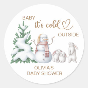 Sticker Rond Bébé son rhume dehors. Baby shower.