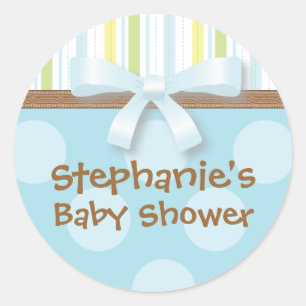 Sticker Rond Bébé Stripes Garçon + Pots Bleu Vert Faveur Sticke