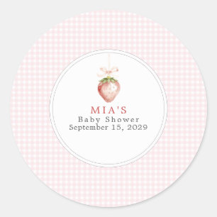 Sticker Rond Bébé Sucré Coquette Gingham à la Fraise 