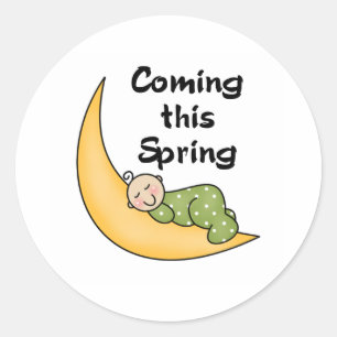 Sticker Rond Bébé sur la lune printemps