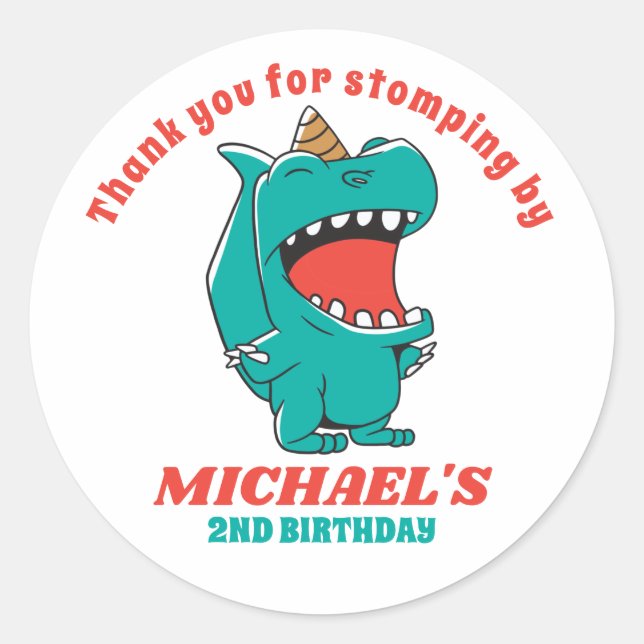 Sticker Rond Bébé T-Rex Dinosaur Anniversaire de enfant Party (Devant)