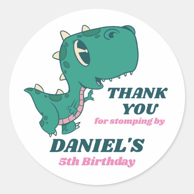 Sticker Rond Bébé T-Rex Dinosaur Dinosaur Anniversaire de enfan (Devant)