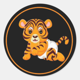 Sticker Rond Bébé tigre avec couche