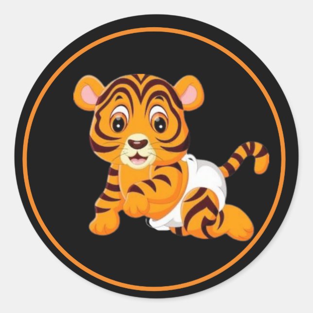 Sticker Rond Bébé tigre avec couche (Devant)