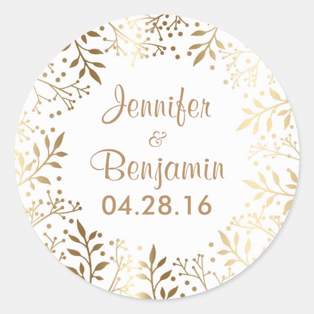 Sticker Rond Bébé's Breath Gold Blanc Élégant mariage (Devant)