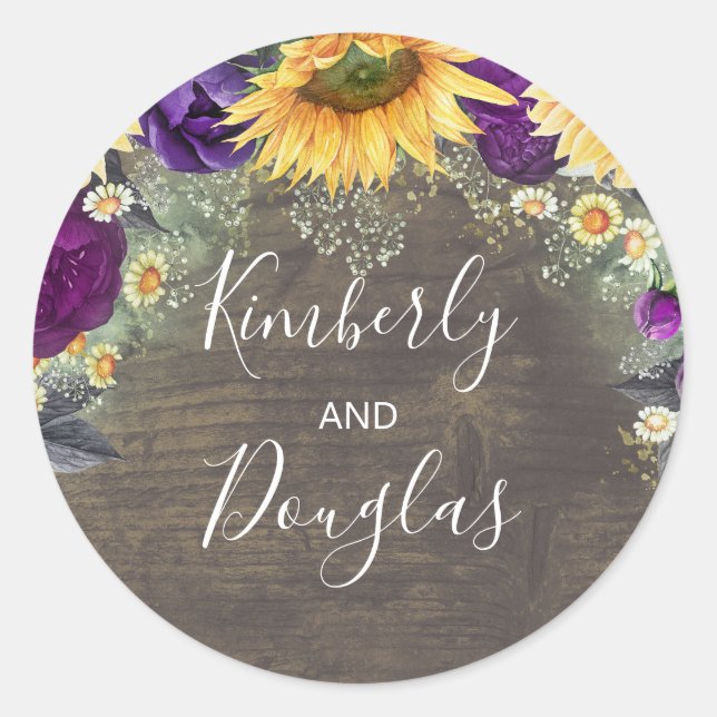 Sticker Rond Bébé's Breath Sunflowers Purple Rose Automne (Devant)